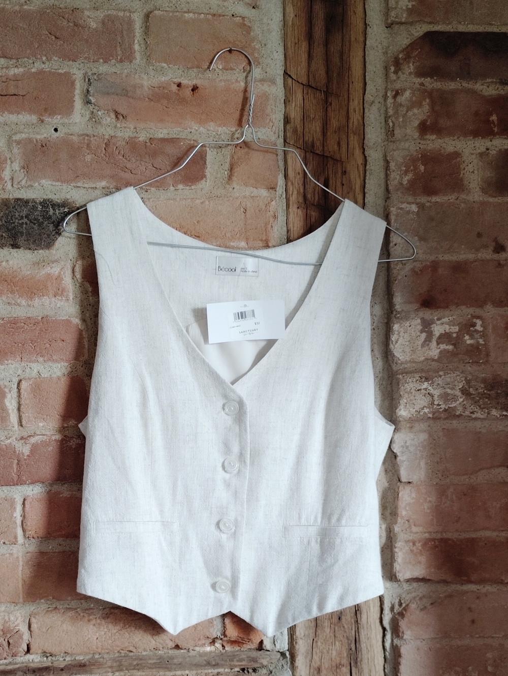 Boutique Lightweight Neutral Cream Linen Vest Sz Small